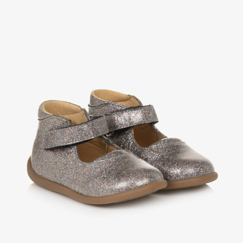 Pom d'Api - Girls Silver Glitter Bar Shoes | Childrensalon