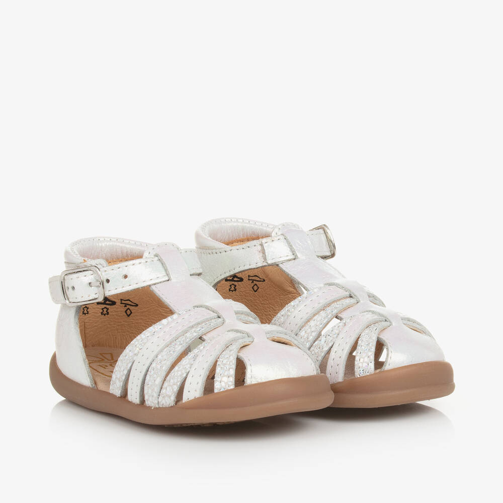 Pom D'api Kids'  Girls Silver Leather Sandals