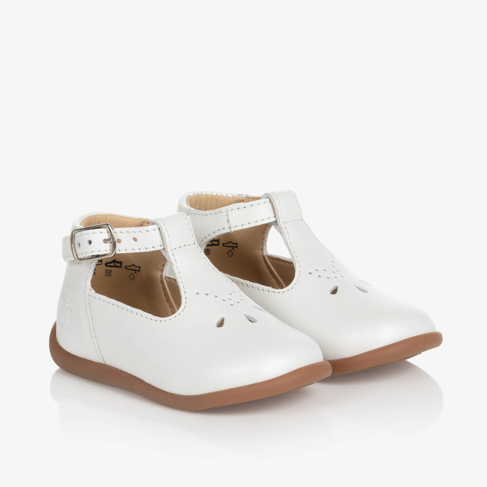 Pom d'Api - Girls White Leather First Walker Shoes | Childrensalon