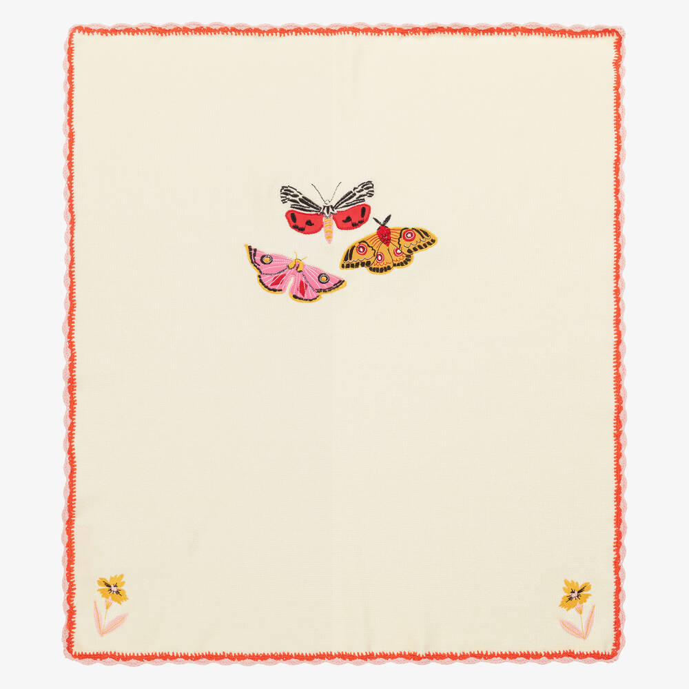 Powell Craft -  شال قطن محبوك لون عاجي بطبعة فراشات للمولودات (73 سم) | Childrensalon