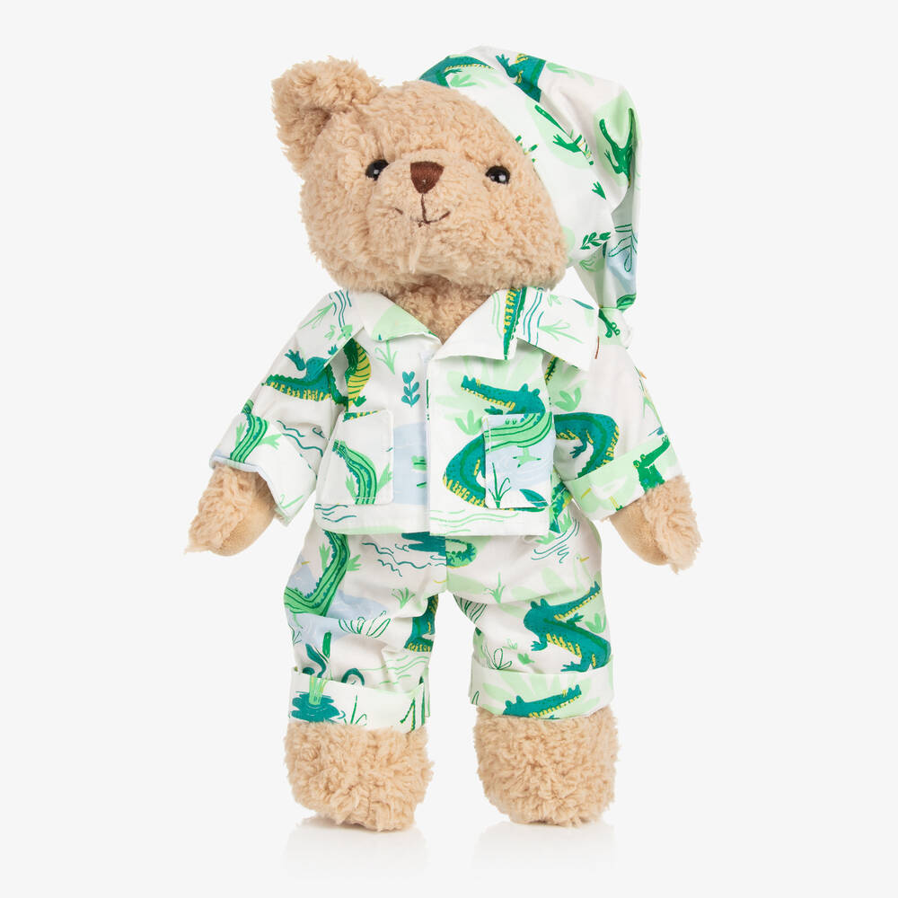 Powell Craft - Медвежонок в бежевой пижаме с зелеными крокодилами (33см) | Childrensalon