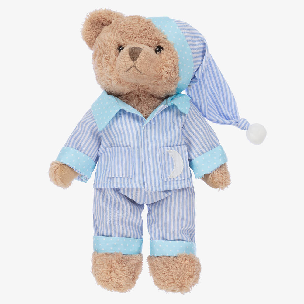 Powell Craft - Nounours en pyjama rayé bleu 34 cm | Childrensalon