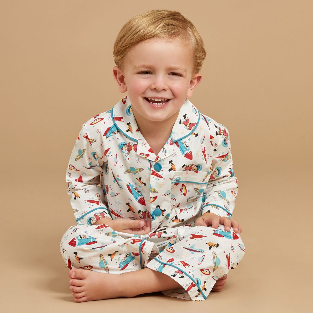 Powell Craft - Boys White Cotton Pyjamas | Childrensalon