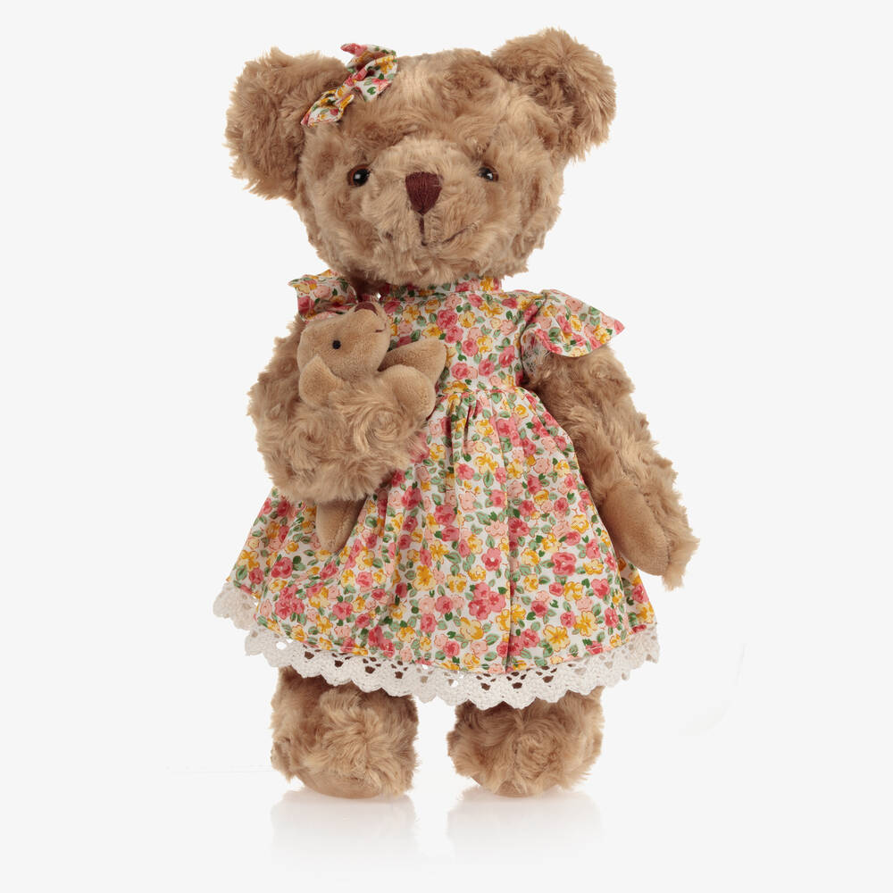 Powell Craft - Коричневый медвежонок в платье в цветочек (34см) | Childrensalon