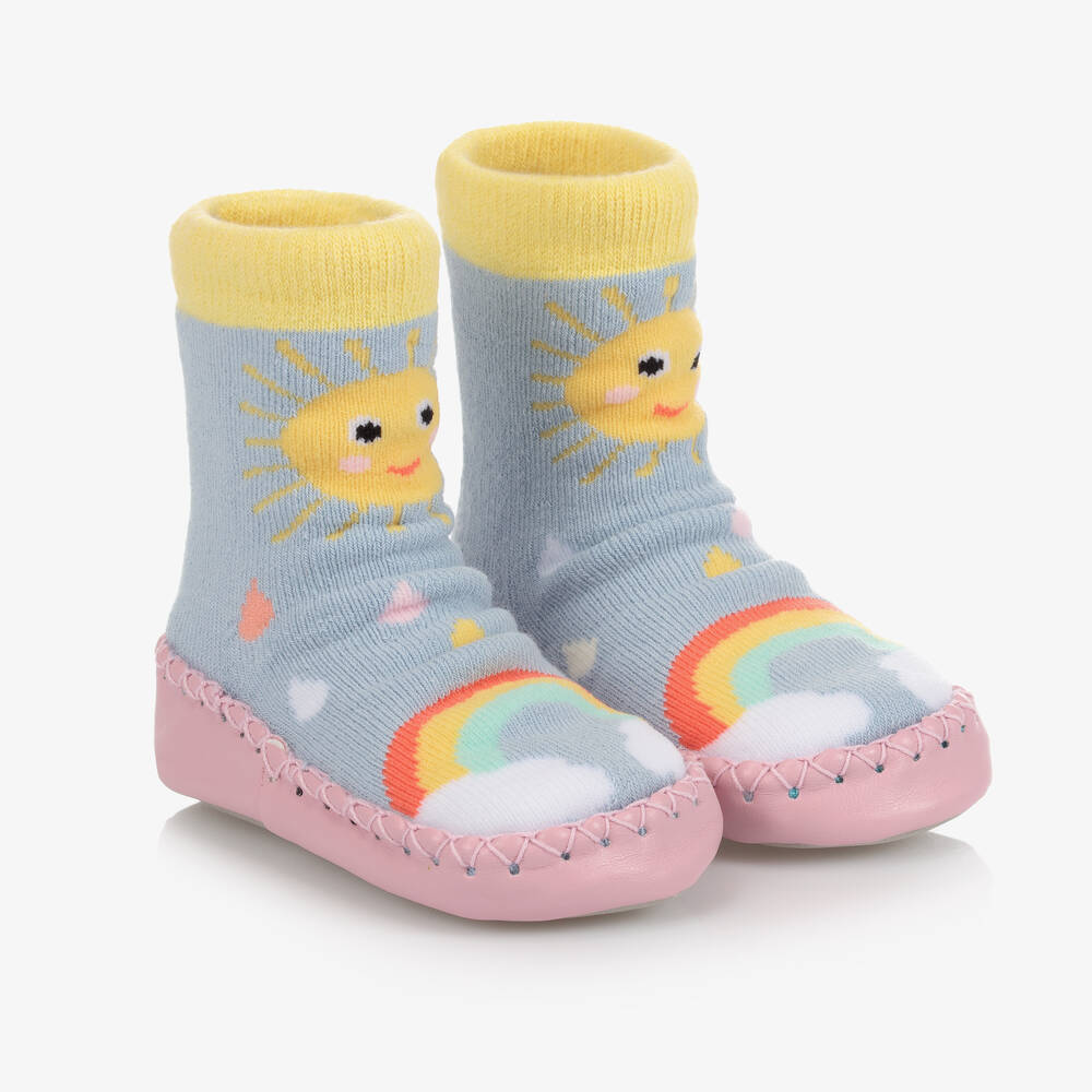 Powell Craft - Girls Blue Sun Slipper Socks | Childrensalon