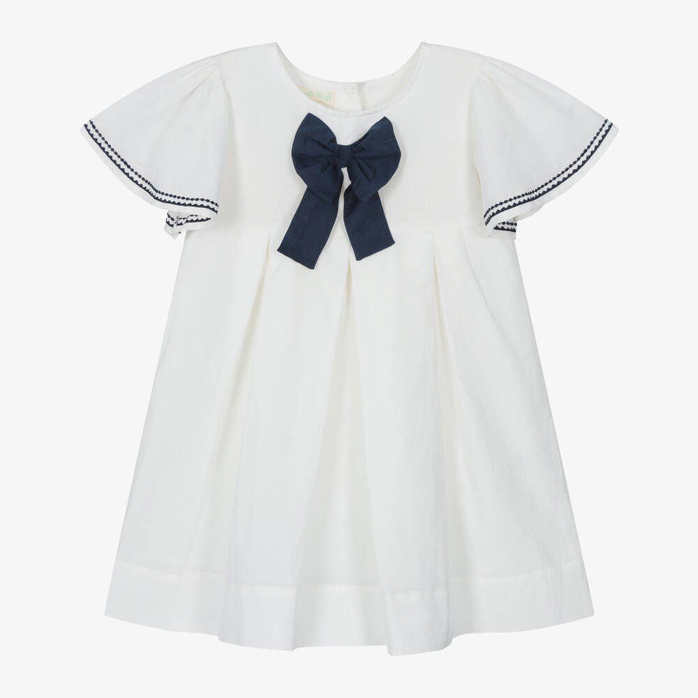Shop Powell Craft Girls Ivory Linen & Cotton Dress