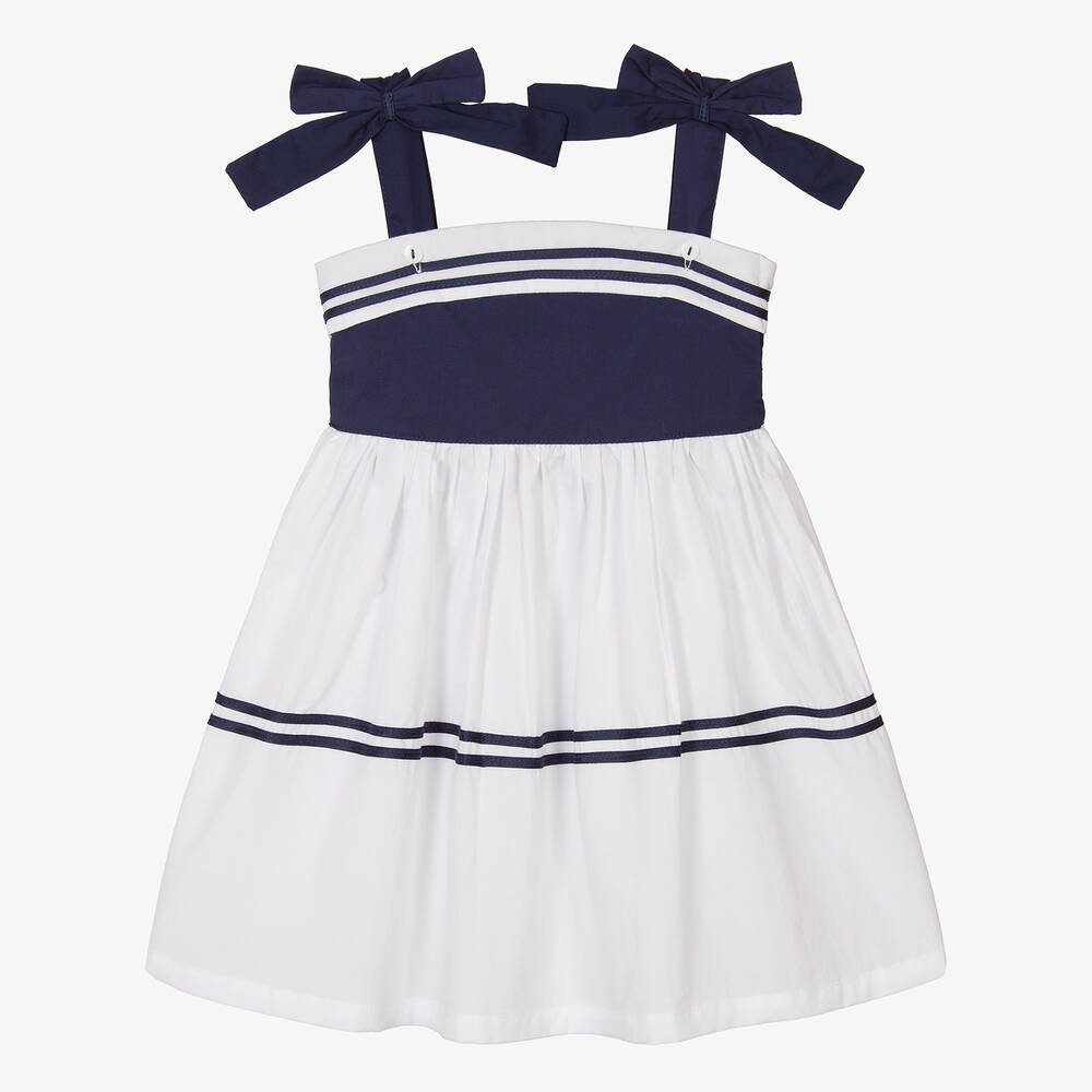 Powell Craft - فستان بوبلين لون كحلي و أبيض  | Childrensalon