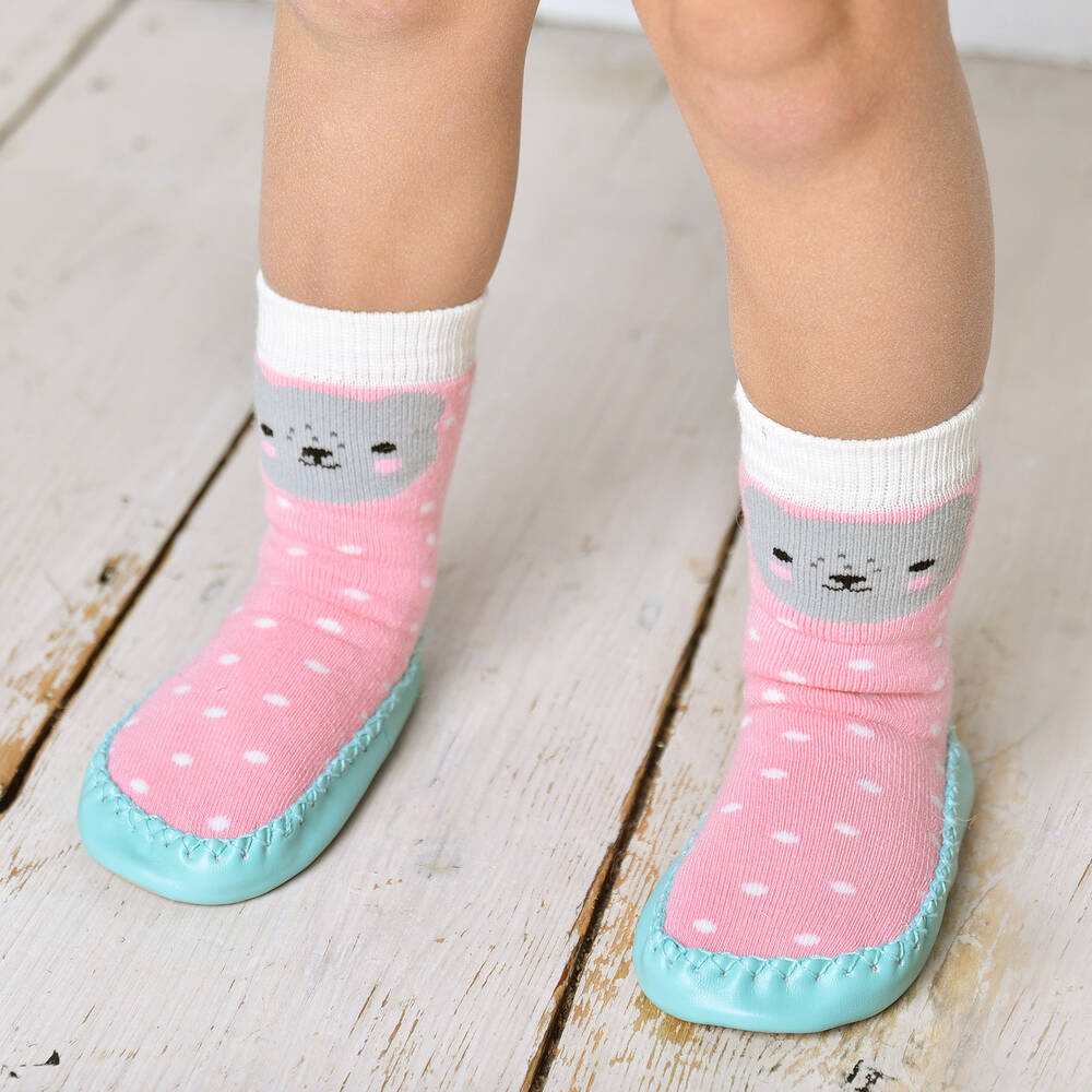 Powell Craft - Chaussons-chaussettes licorne roses fille