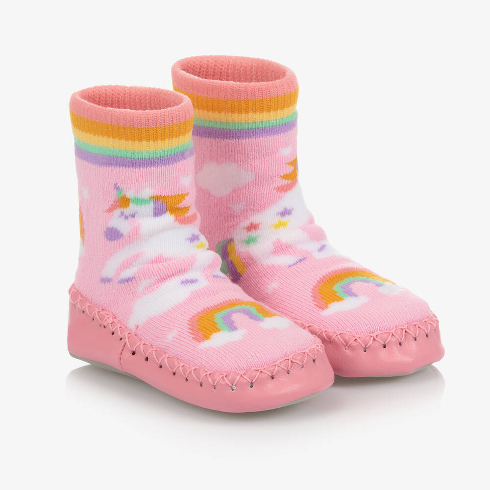 Powell Craft - Chaussons-chaussettes licorne roses fille | Childrensalon