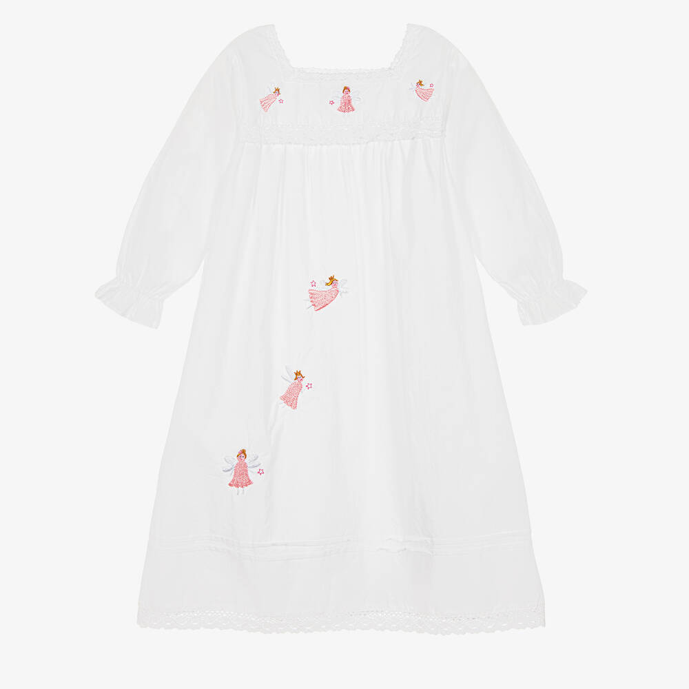 Powell Craft - Girls White Cotton Nightdress  | Childrensalon