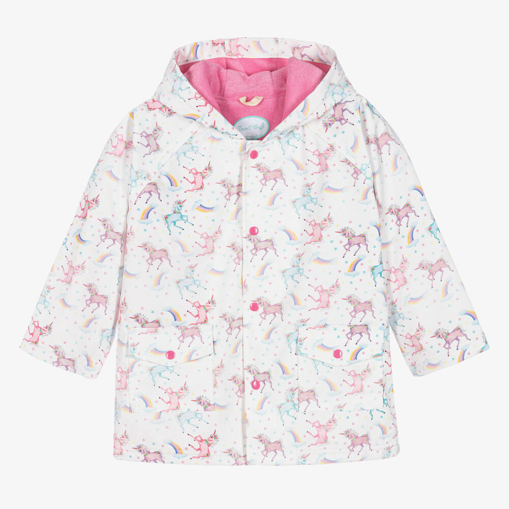 Powell Craft - معطف واقي من المطر أطفال بناتي لون أبيض بطبعة يونيكورن | Childrensalon