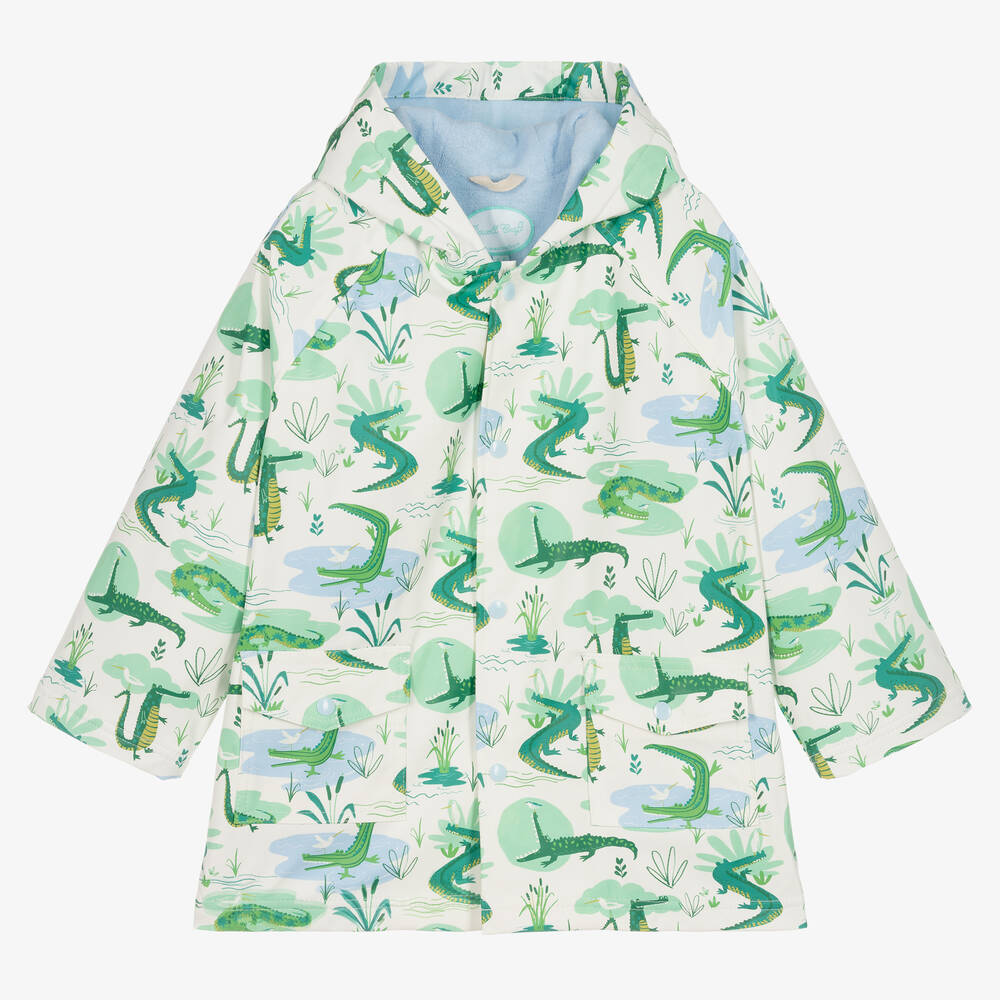Powell Craft - Ivory & Green Cotton Crocodile Raincoat | Childrensalon