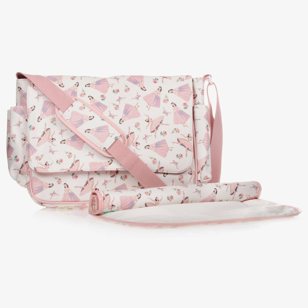 Powell Craft - White & Pink Ballerina Baby Changing Bag (36cm) | Childrensalon