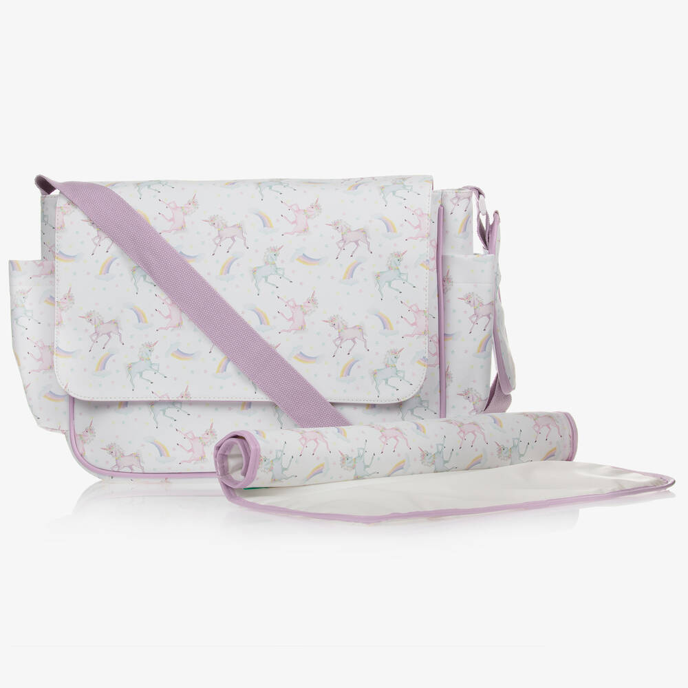 Powell Craft - White & Pink Unicorn Baby Changing Bag (39cm) | Childrensalon