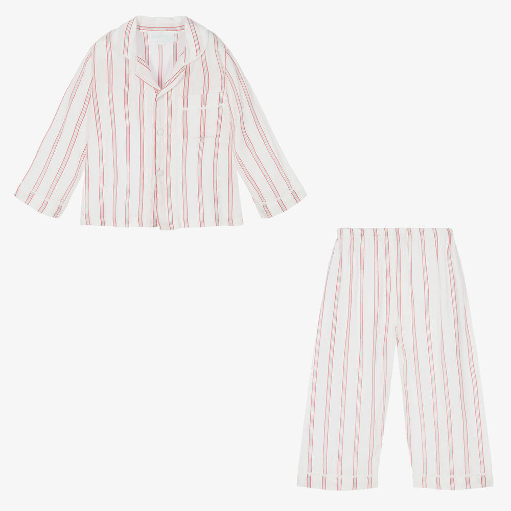 Powell Craft - White & Red Stripe Pyjamas | Childrensalon