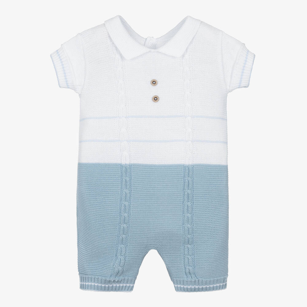 Pretty Originals - Baby Boys Blue & White Knitted Shortie | Childrensalon