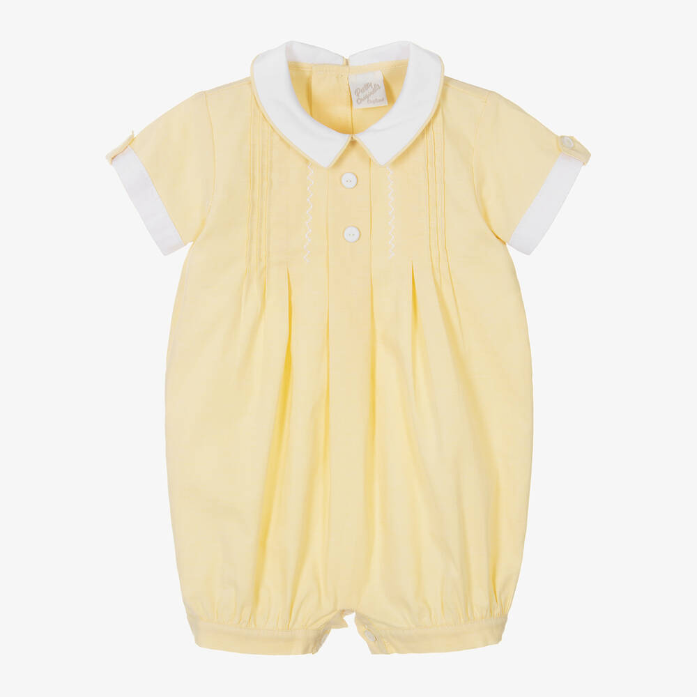 Pretty Originals - Baby Boys Yellow Cotton Pin Tuck Shortie | Childrensalon