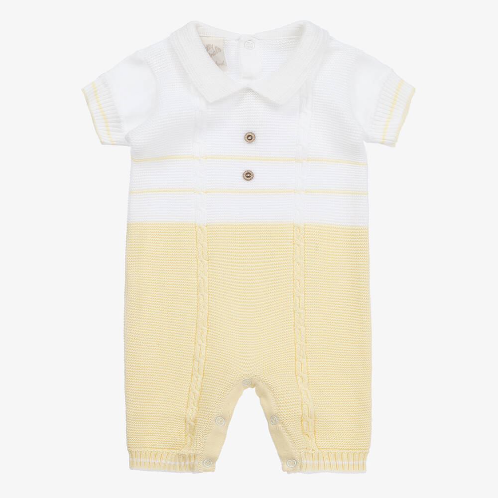 Pretty Originals - Baby Boys Yellow & White Knitted Shortie | Childrensalon