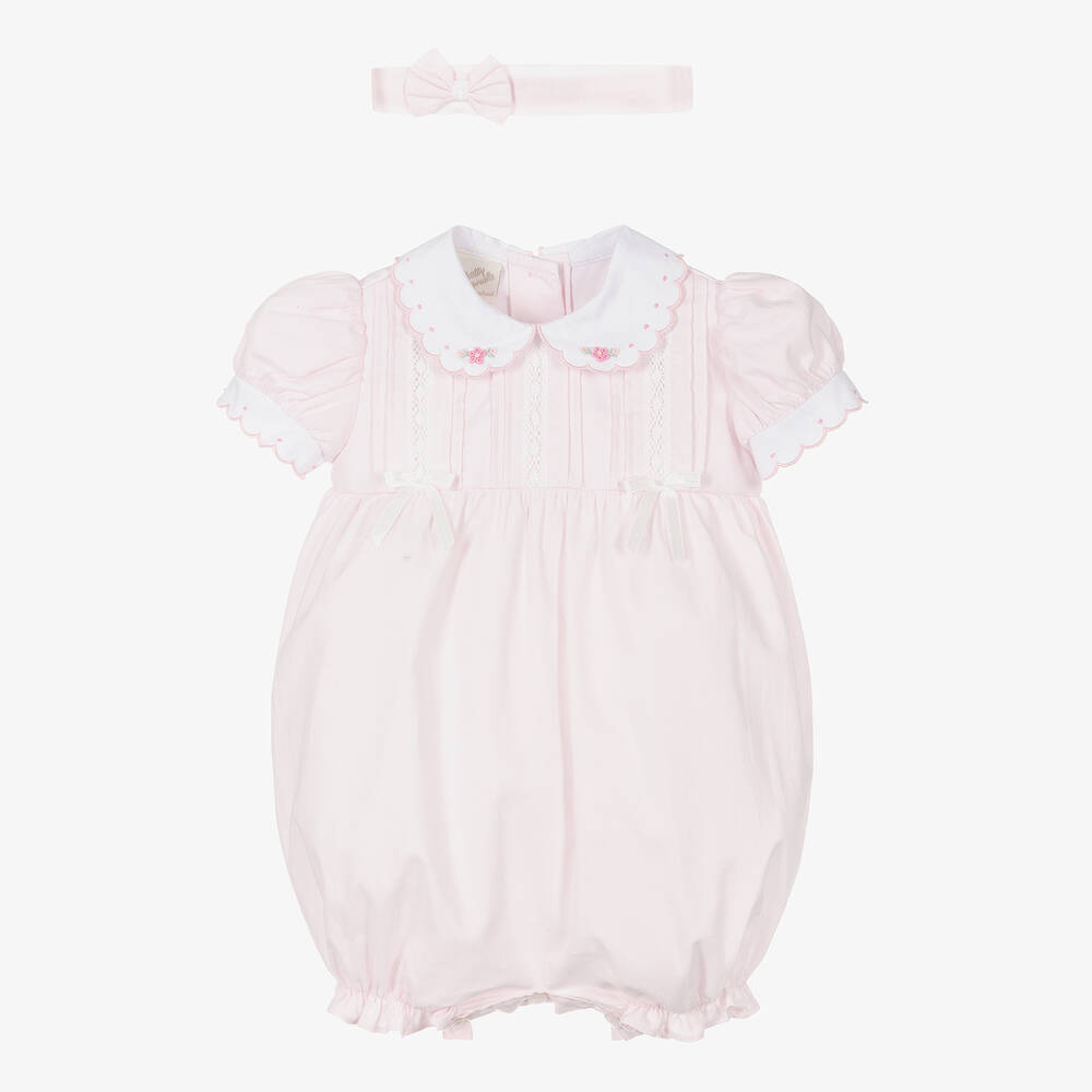 Pretty Originals - Baby Girls Pink Cotton Lace Shortie Set | Childrensalon