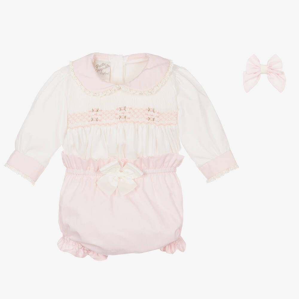 Pretty Originals - Baby Girls Pink Smocked Shorts Set | Childrensalon