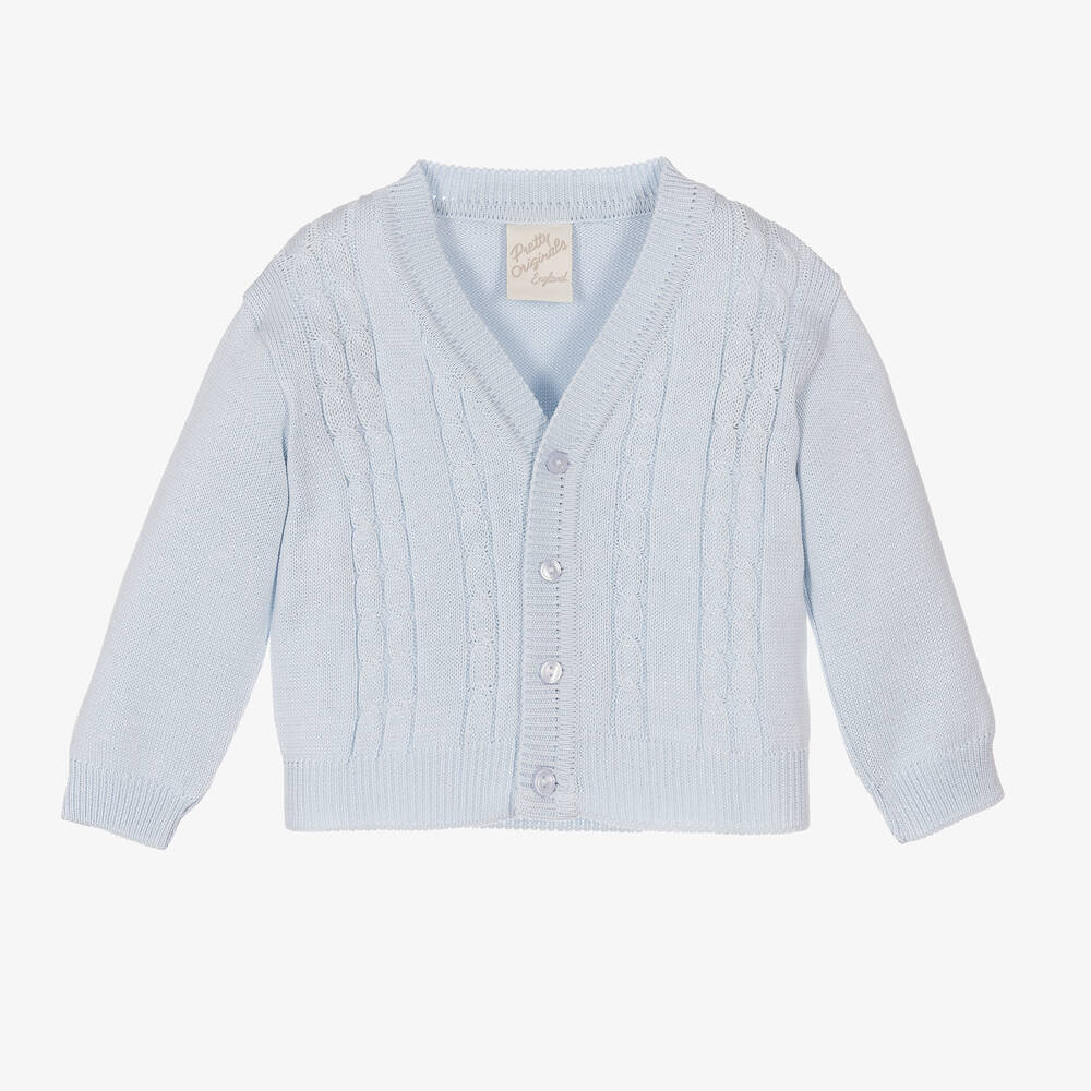Pretty Originals Babies' Blue Cotton Cable Knit Cardigan