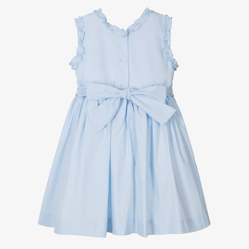 Pretty Originals - Girls Blue Hand-Smocked Cotton Dress | Childrensalon
