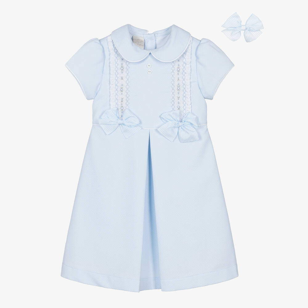 Pretty Originals - طقم فستان مطرز سموكينغ قطن لون أزرق | Childrensalon