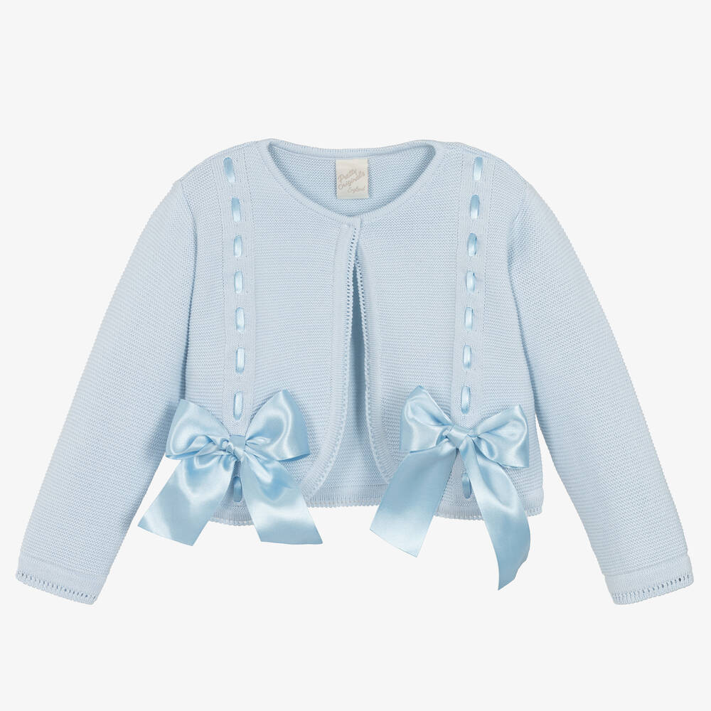 Pretty Originals - Girls Blue Knitted Cotton Cardigan | Childrensalon