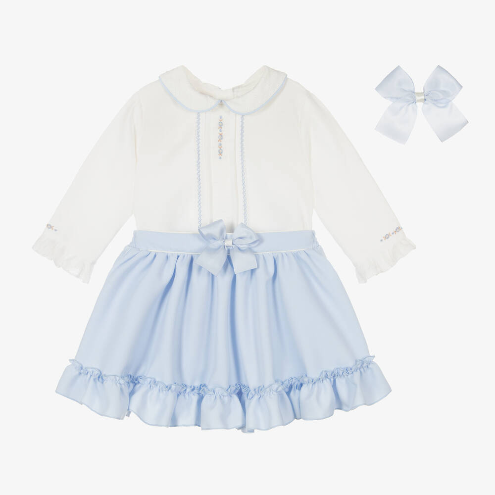 Pretty Originals - Girls Blue & White Skirt Set | Childrensalon