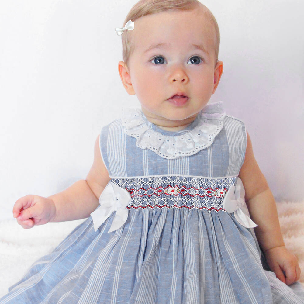 Pretty Originals - Girls Blue & White Striped Dress Set | Childrensalon