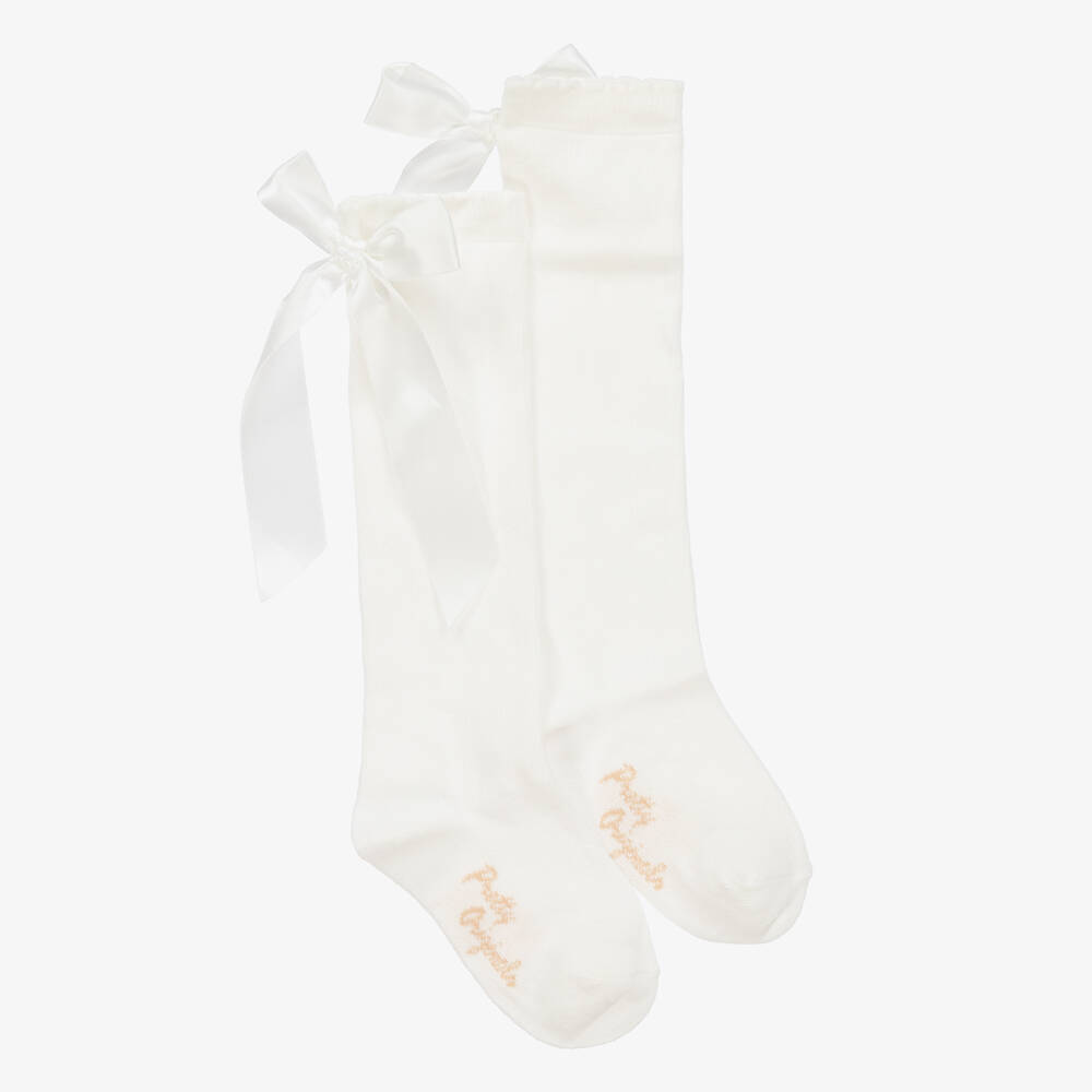 Pretty Originals - Girls Ivory Cotton Bow Socks | Childrensalon