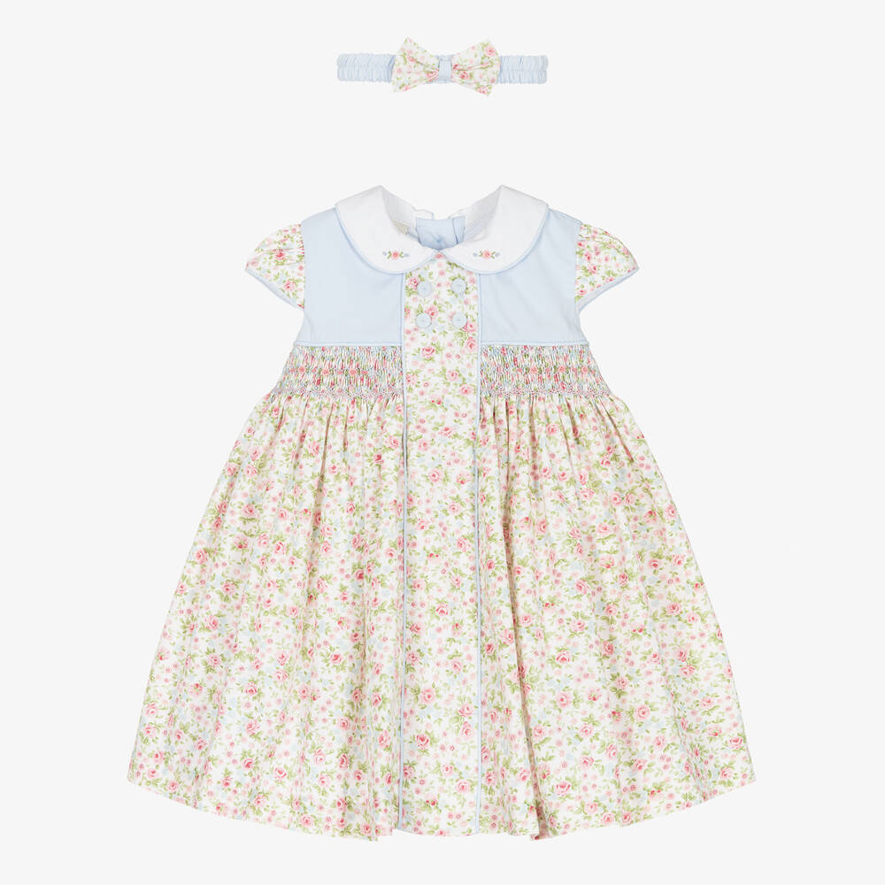 Pretty Originals - Girls Ivory Floral Smocked Dress Set | Childrensalon