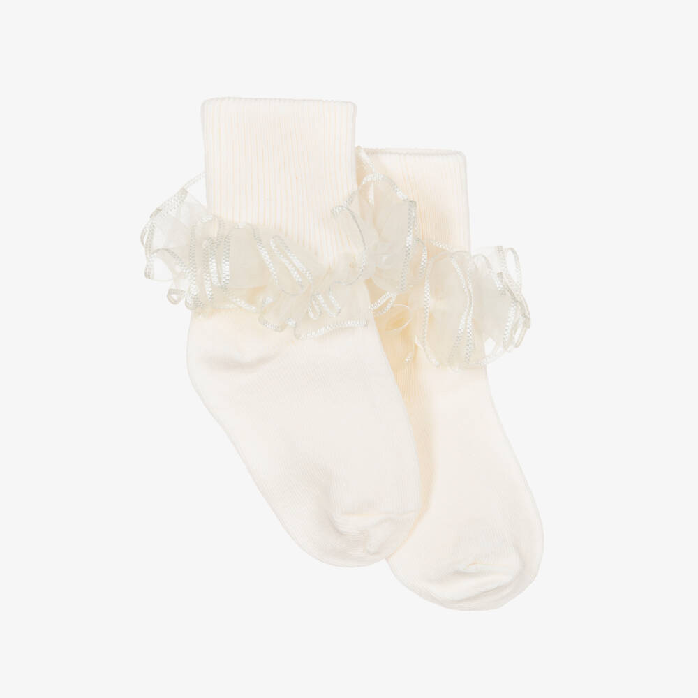 Pretty Originals Babies' Girls Ivory Frilly Ankle Socks