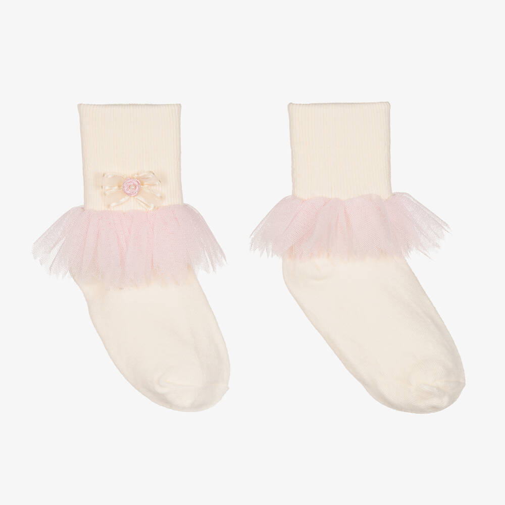 Pretty Originals Babies' Girls Ivory & Pink Tulle Socks
