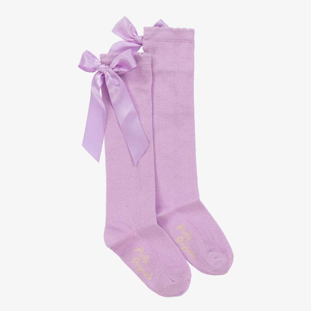 Pretty Originals - Girls Lilac Cotton Bow Socks | Childrensalon