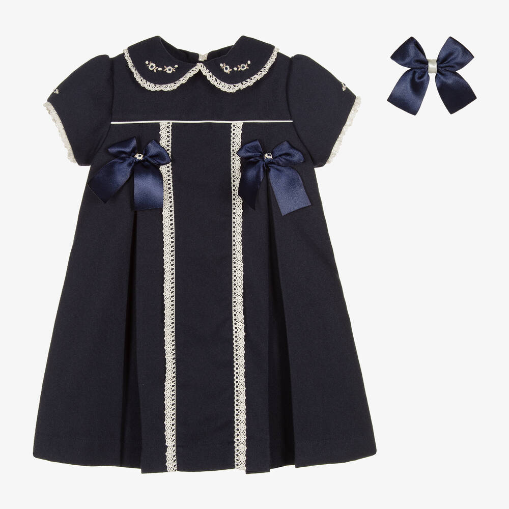 Pretty Originals - Girls Navy Blue Lace & Bow Dress Set | Childrensalon