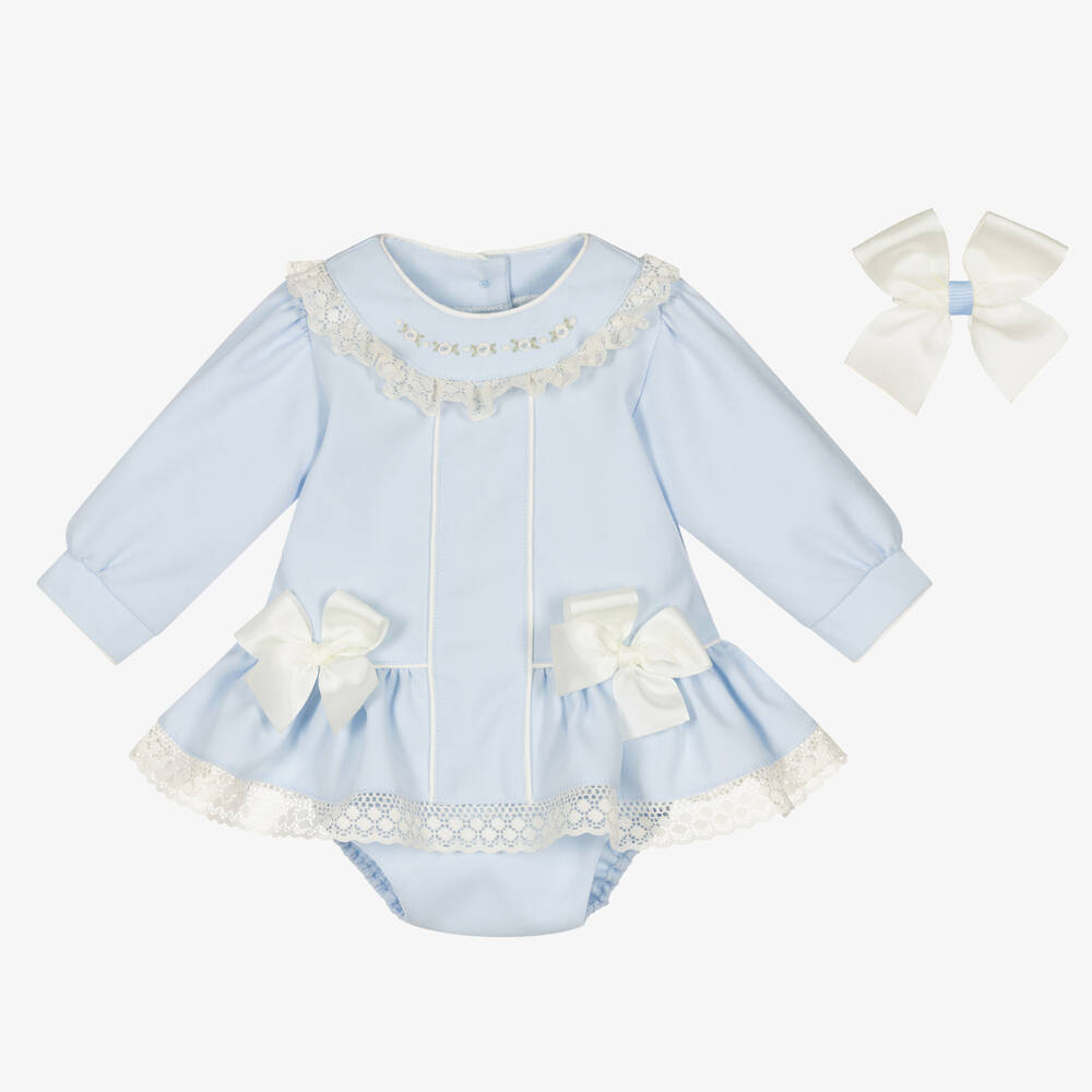 Pretty Originals - Ensemble robe bleu pâle et blanc | Childrensalon