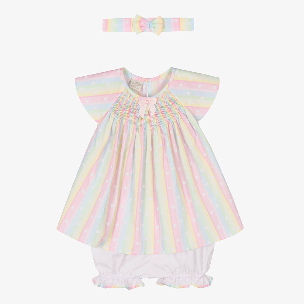 Pretty Originals Babies' Girls Pink & Blue Smocked Dress Set