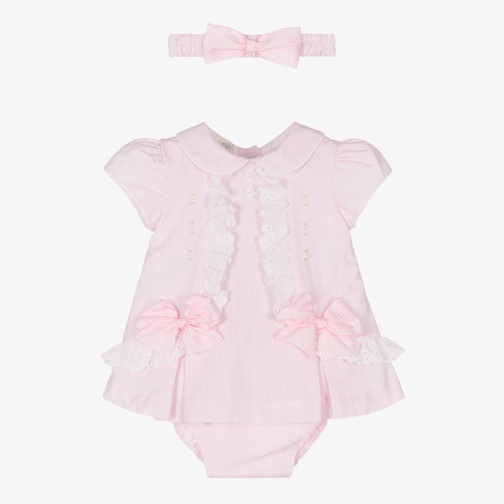 Pretty Originals Babies' Girls Pink Cotton Dress Set