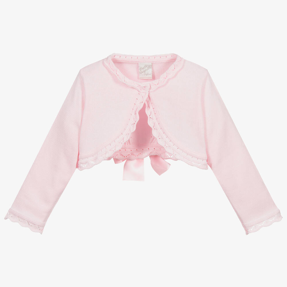 Pretty Originals - Girls Pink Cotton Knit Cardigan | Childrensalon