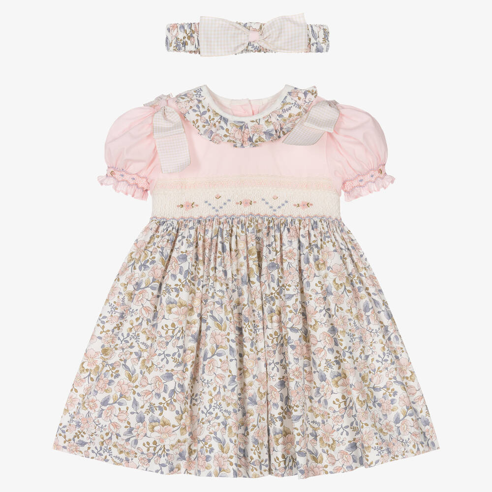 Pretty Originals Kids' Girls Pink Floral Cotton Dress Set