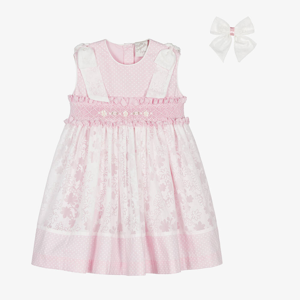 Pretty Originals Babies' Girls Pink Floral Cotton Dress Set