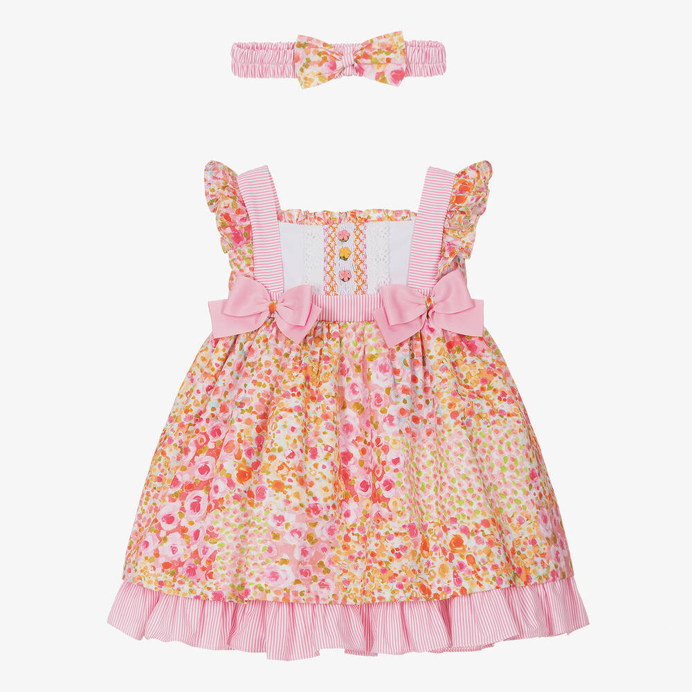 Pretty Originals - Girls Pink Floral Smocked Dress Set | Childrensalon