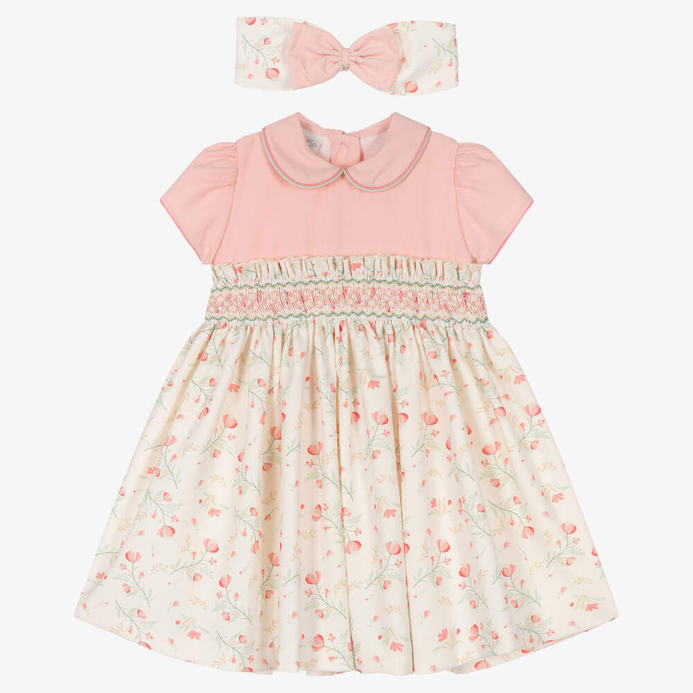 Pretty Originals Kids' Girls Pink & Ivory Floral Print Dress Set