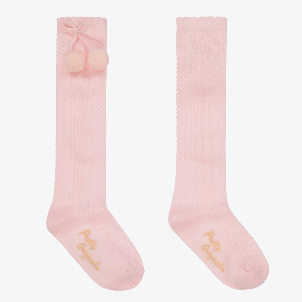 Pretty Originals - Girls Pink Pom-Pom Cotton Socks | Childrensalon