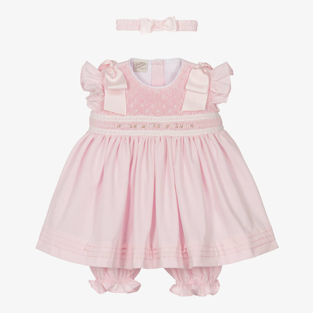 Pretty Originals - Girls Pink Smocked Cotton Dress Set | Childrensalon