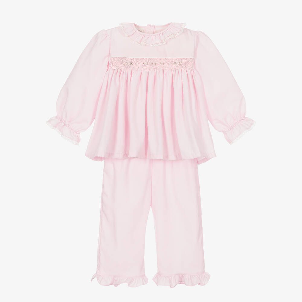Pretty Originals - Girls Pink Smocked Cotton Pyjamas | Childrensalon