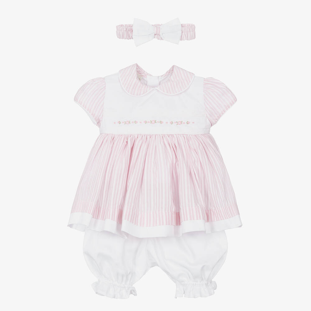 Shop Pretty Originals Girls Pink Striped Cotton Dress Set