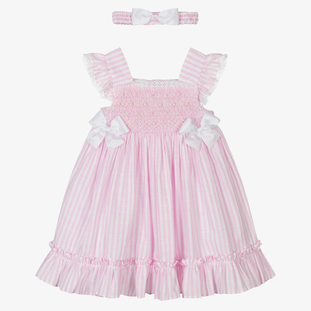 Pretty Originals Babies' Girls Pink Striped Smocked Dress Set