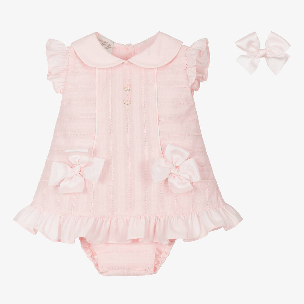 Pretty Originals - Girls Pink Textured Ruffle Bow Dress Set | Childrensalon